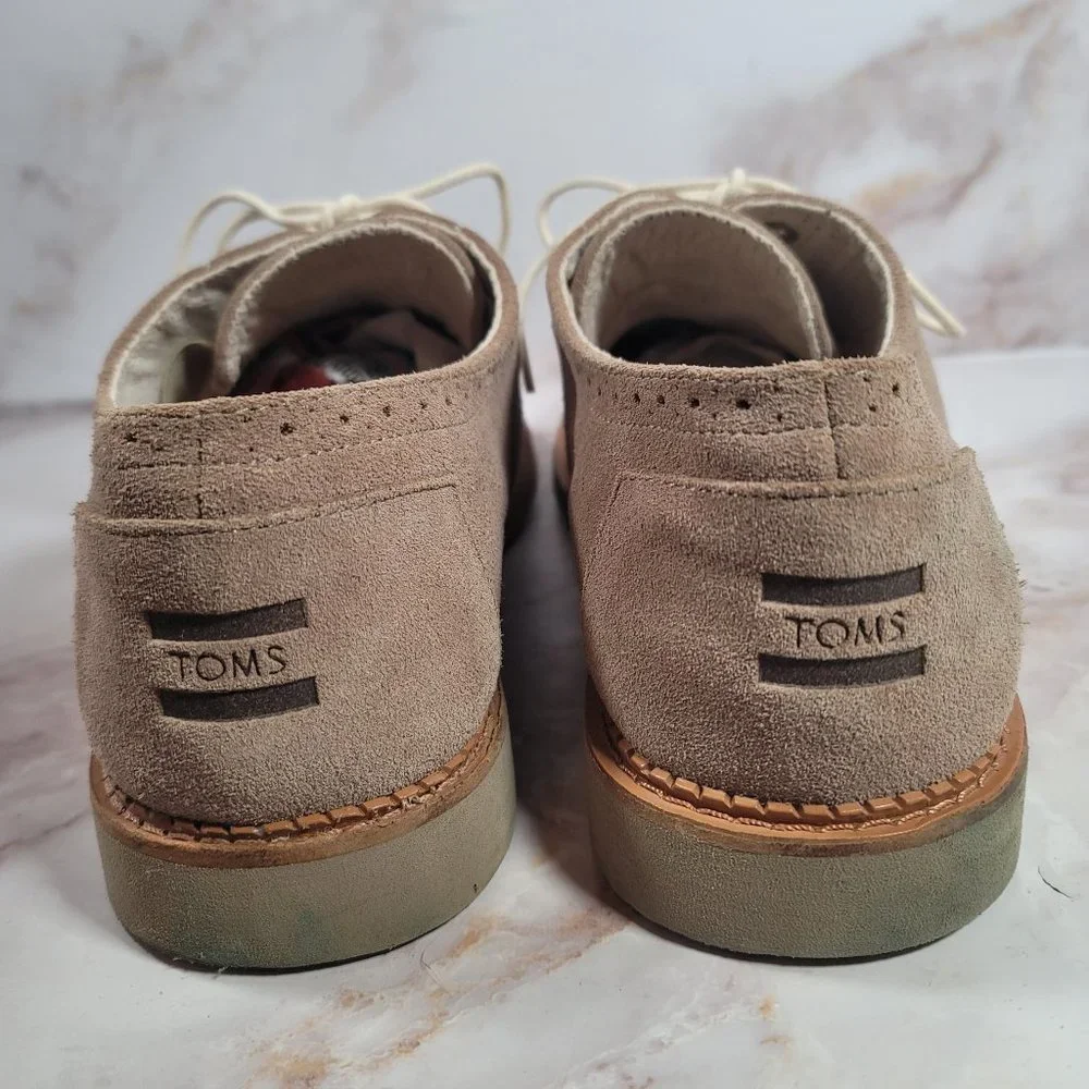 Toms Brogue Oxford Wingtips Desert Taupe Beige Suede Lace Up Dress Shoes Mens 13